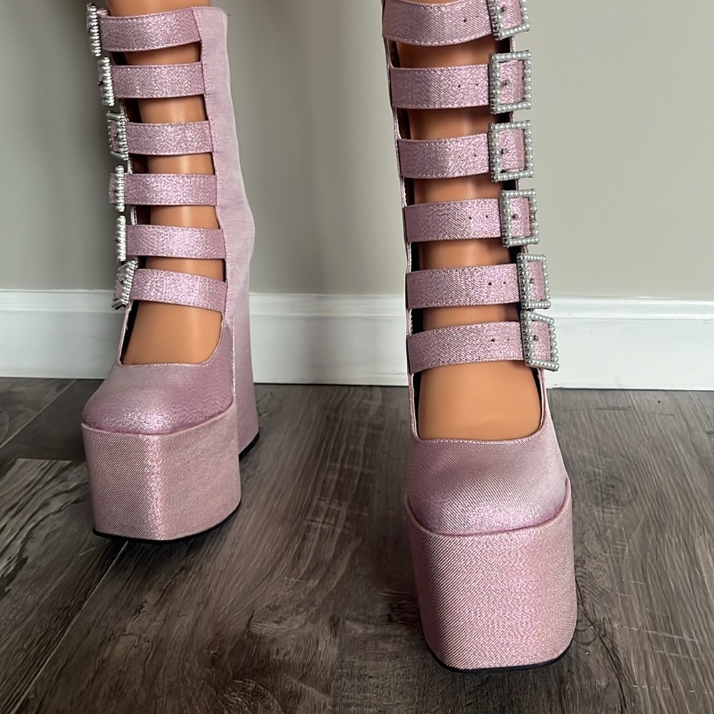 ‼️NWT‼️Dolls Kill X Sugar Thrillz Pink Platform Ankle Boots Size 8 - Picture 4 of 12